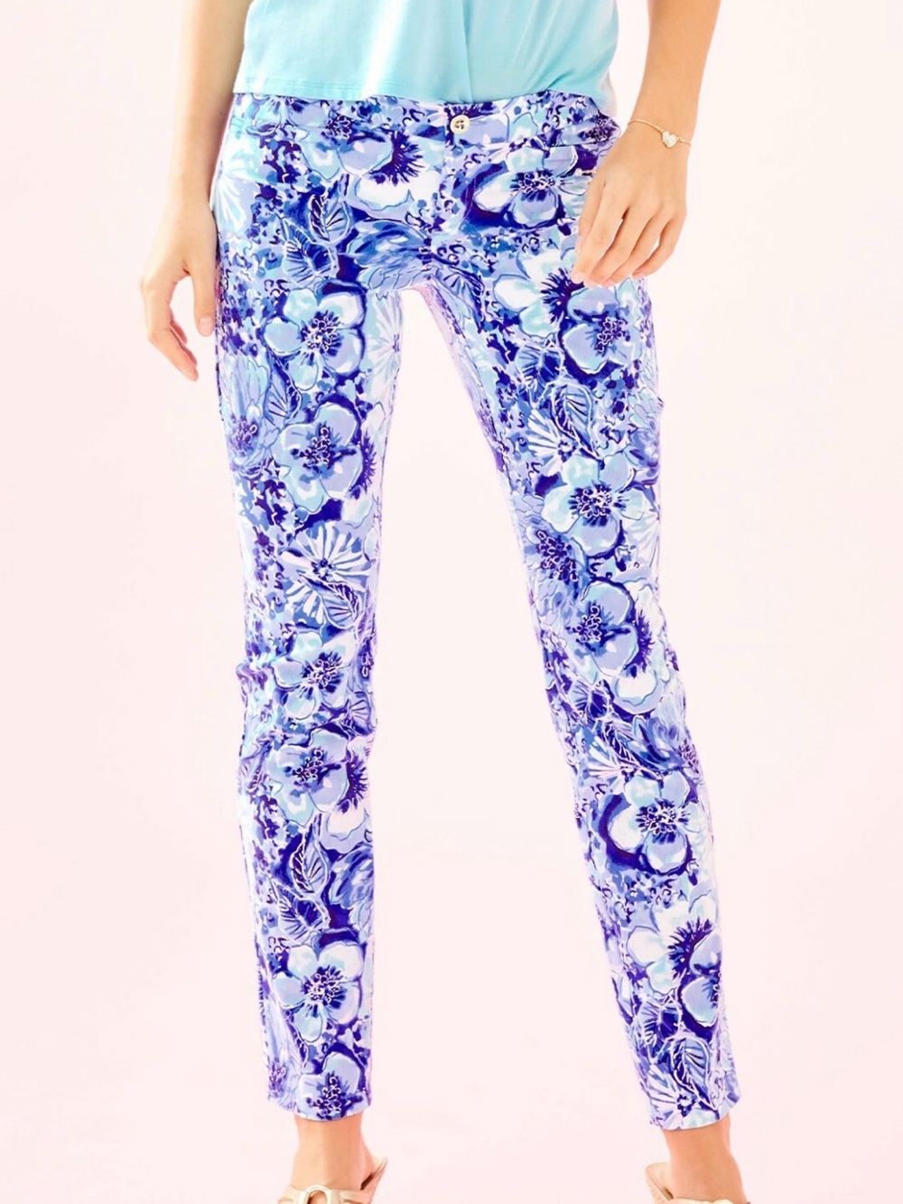 Lilly Pulitzer Kelly Floral Skinny Ankle Pants blue